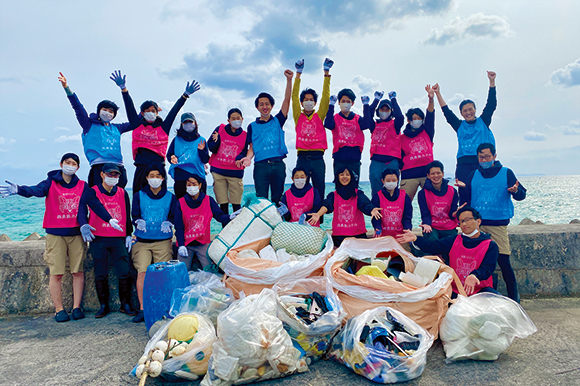 During beach cleaning activity